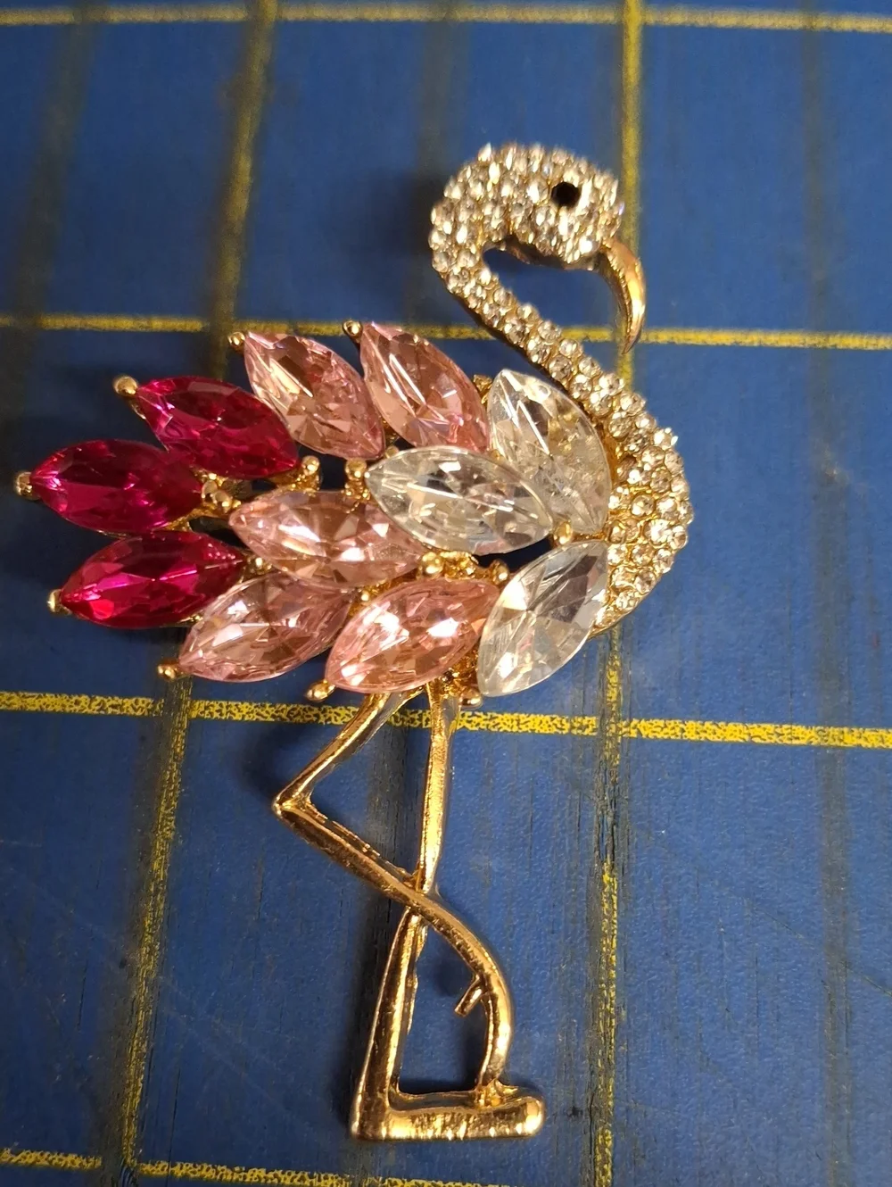 Flamingo Rhinestone Gold Tone 2.25